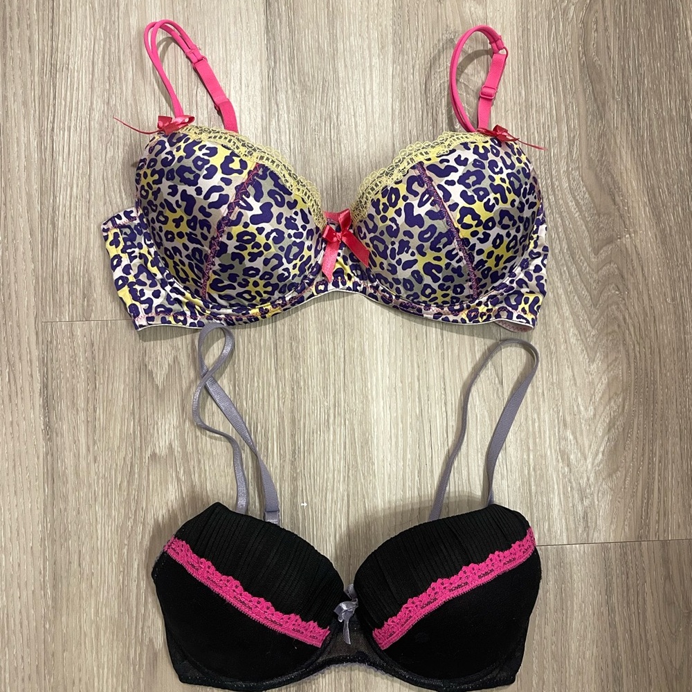 Y2K Coquette Charlotte Russe Leopard Print and Black Lace Bras